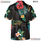 Black Cat Tropical Floral Aloha Beach Animal Print Hawaiian Shirt Unisex