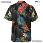 Black Cat Tropical Floral Aloha Beach Party Hawaiian Tee Unisex Outfit Top