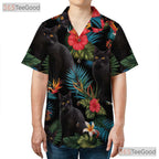 Black Cat Tropical Floral Aloha Beach Party Hawaiian Tee Unisex Outfit Top