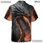 Black Fire Dragon Fantasy Hawaiian Shirt- Unisex Flaming Beast Print Apparel