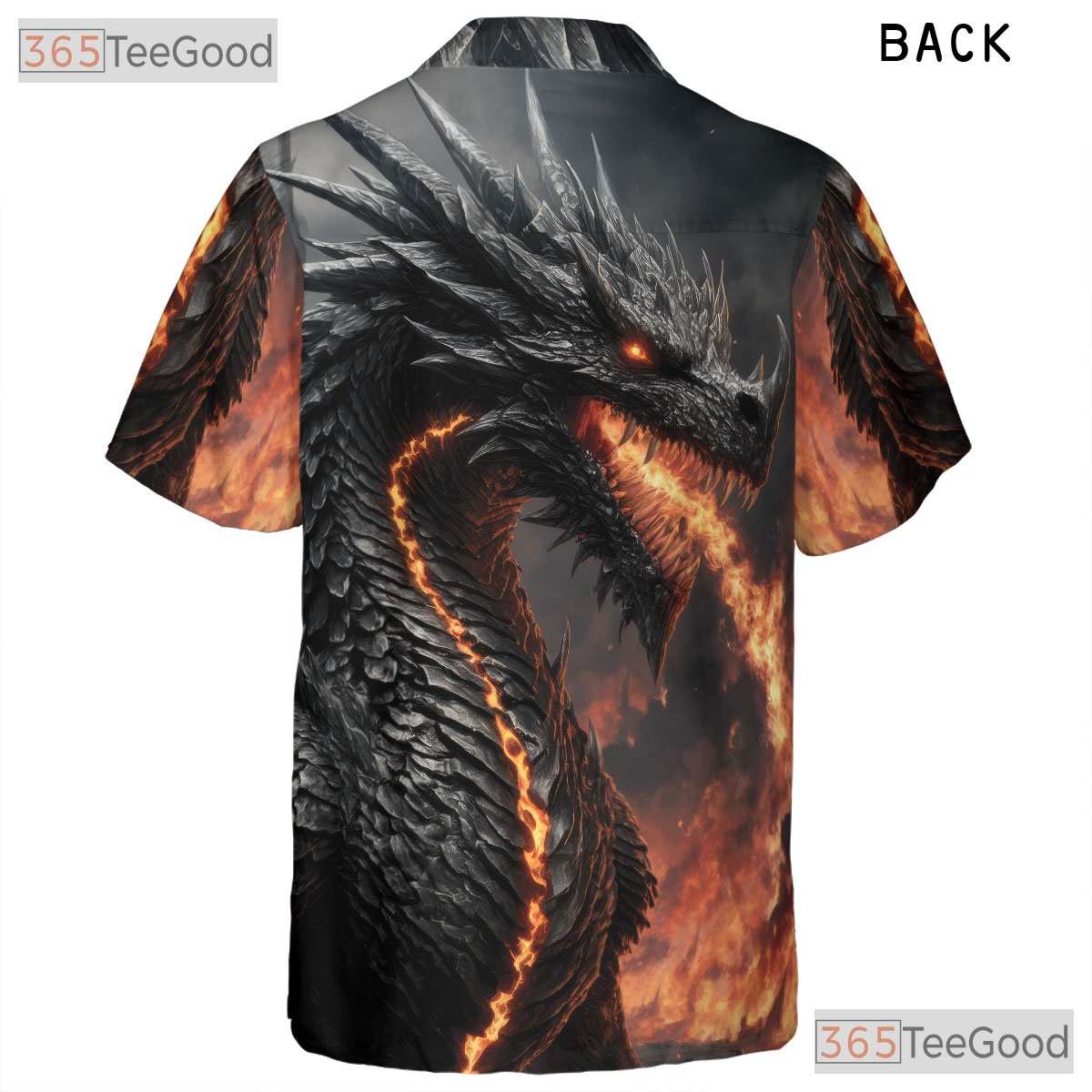Black Fire Dragon Fantasy Hawaiian Shirt- Unisex Flaming Beast Print Apparel