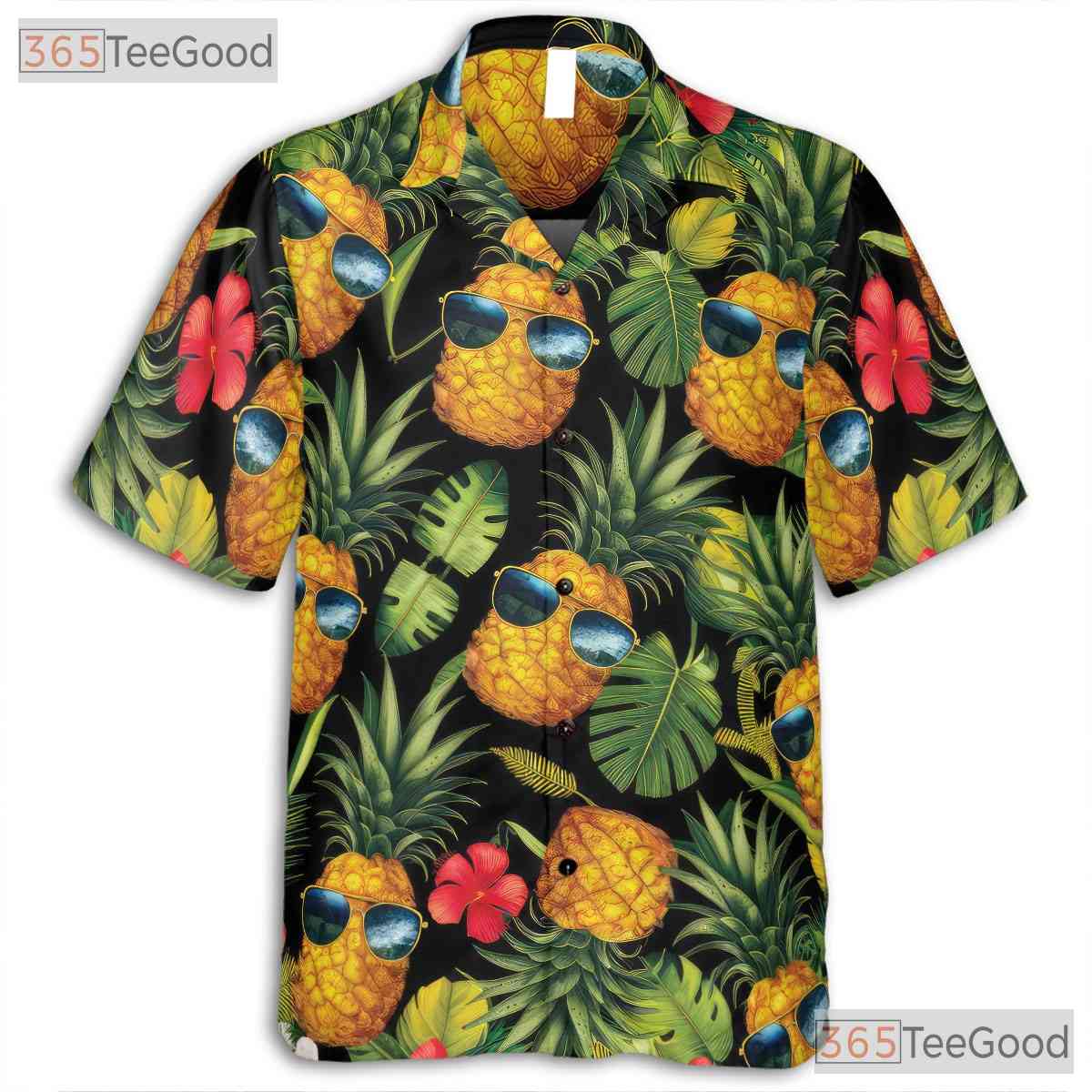 Black Funny Tropical Pineapple Vacation Hawaiian Shirt Men Women Summer Outfit