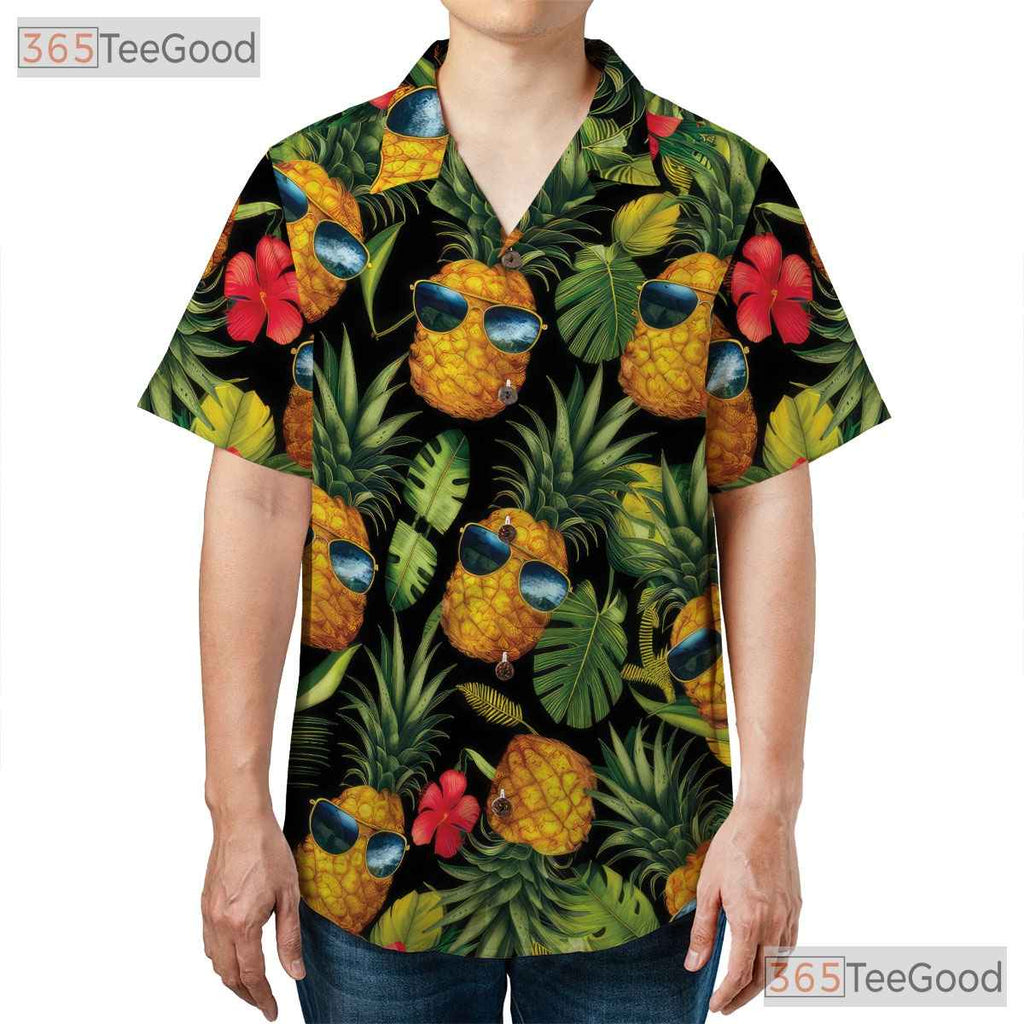 Black Funny Tropical Pineapple Vacation Hawaiian Shirt Men Women Summer Outfit