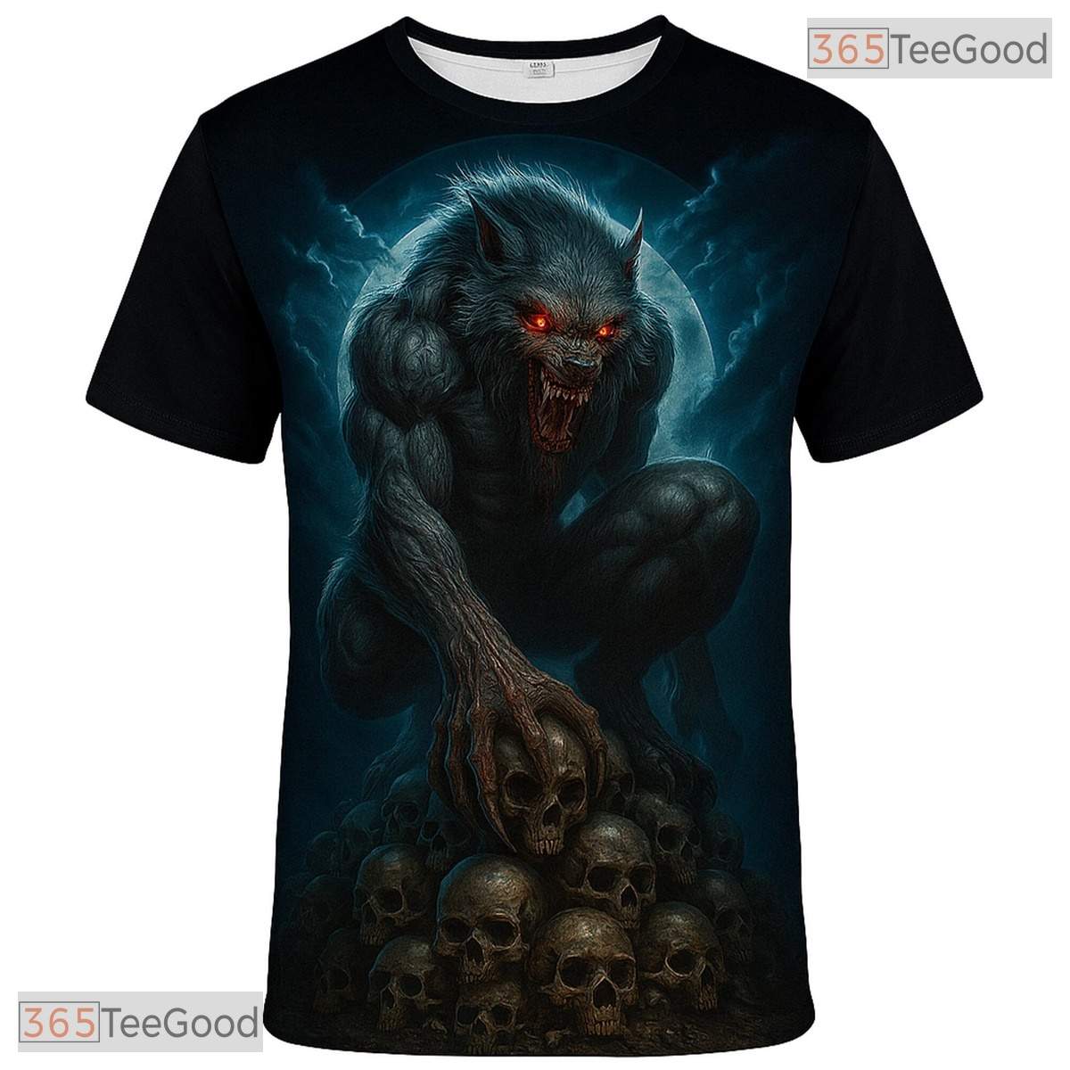 Black Wild Wolf Funny Graphic Novelty 3D Pattern Printed Casual Unisex T-Shirt Top