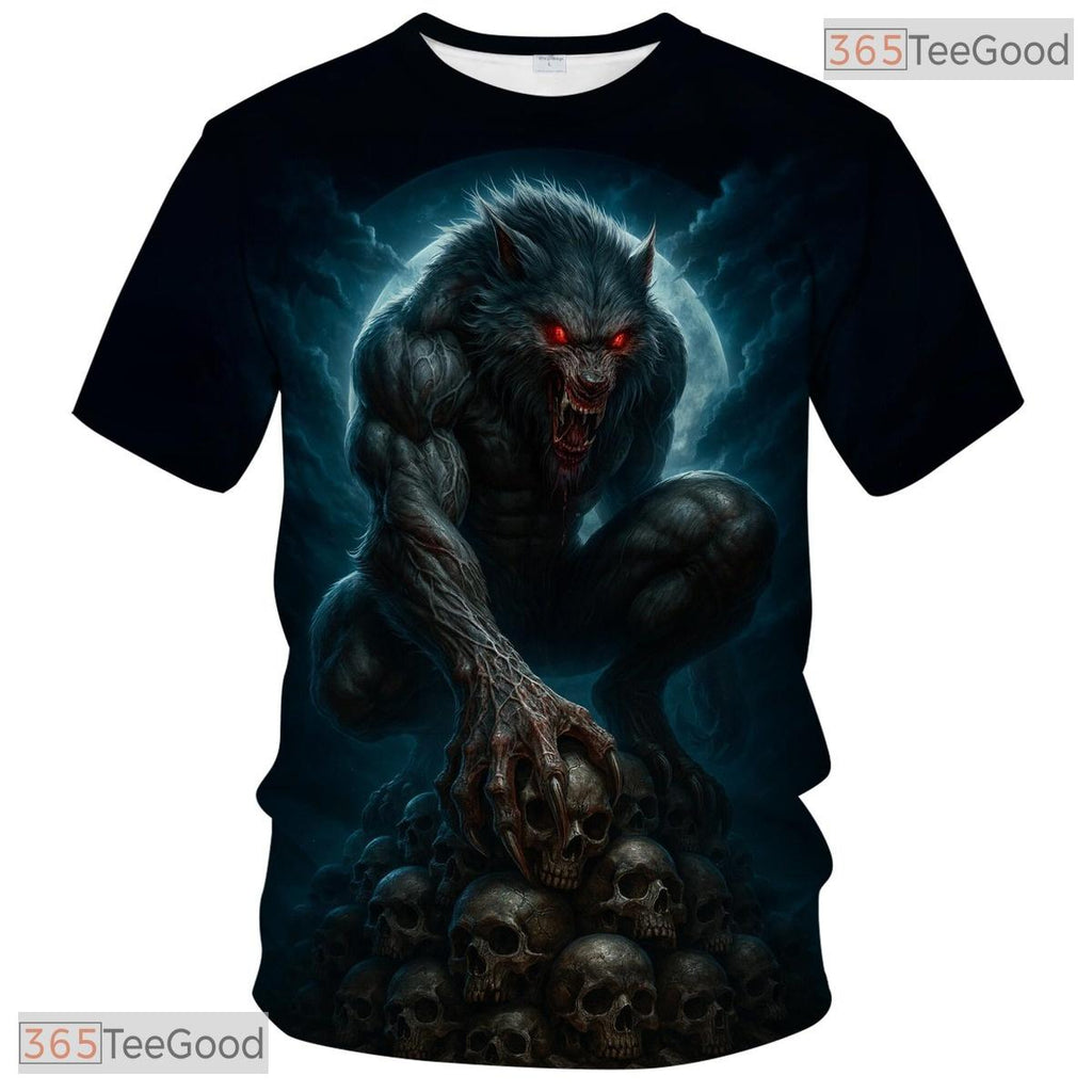 Black Wild Wolf Funny Graphic Novelty 3D Pattern Printed Casual Unisex T-Shirt Top