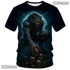 Black Wild Wolf Funny Graphic Novelty 3D Pattern Printed Casual Unisex T-Shirt Top
