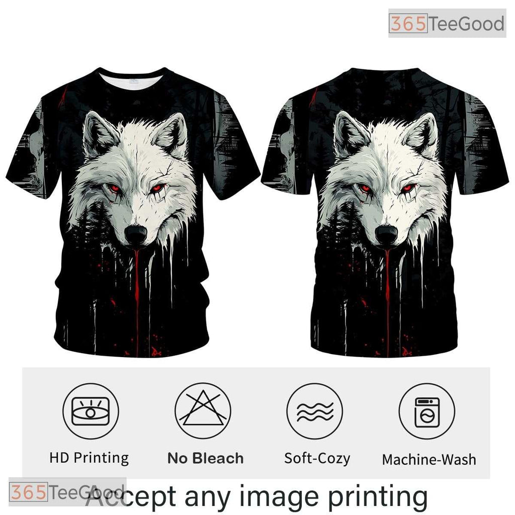 Black Wild Wolf Funny Graphic Novelty 3D Printed Casual Unisex Tee Shirt Tops Style