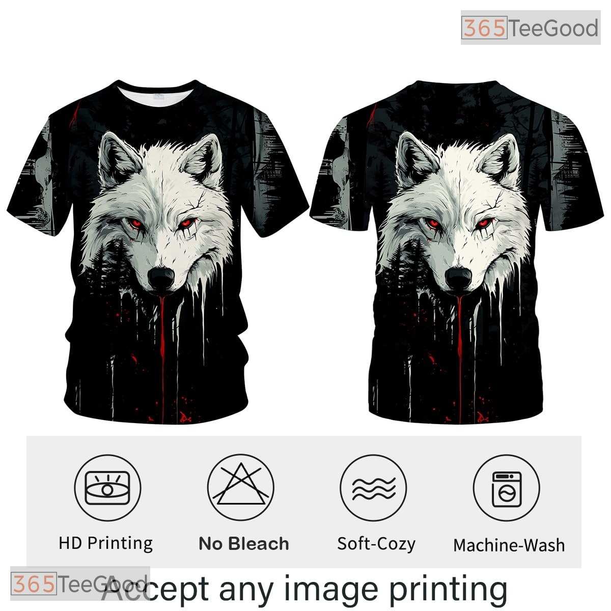 Black Wild Wolf Funny Graphic Novelty 3D Printed Casual Unisex Tee Shirt Tops Style