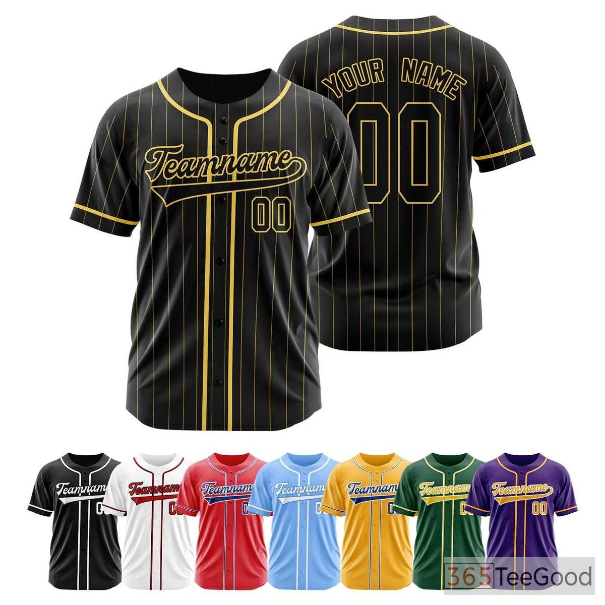 Black Gold Baseball Jersey Tee for Men & Women - Customizable for Your Details