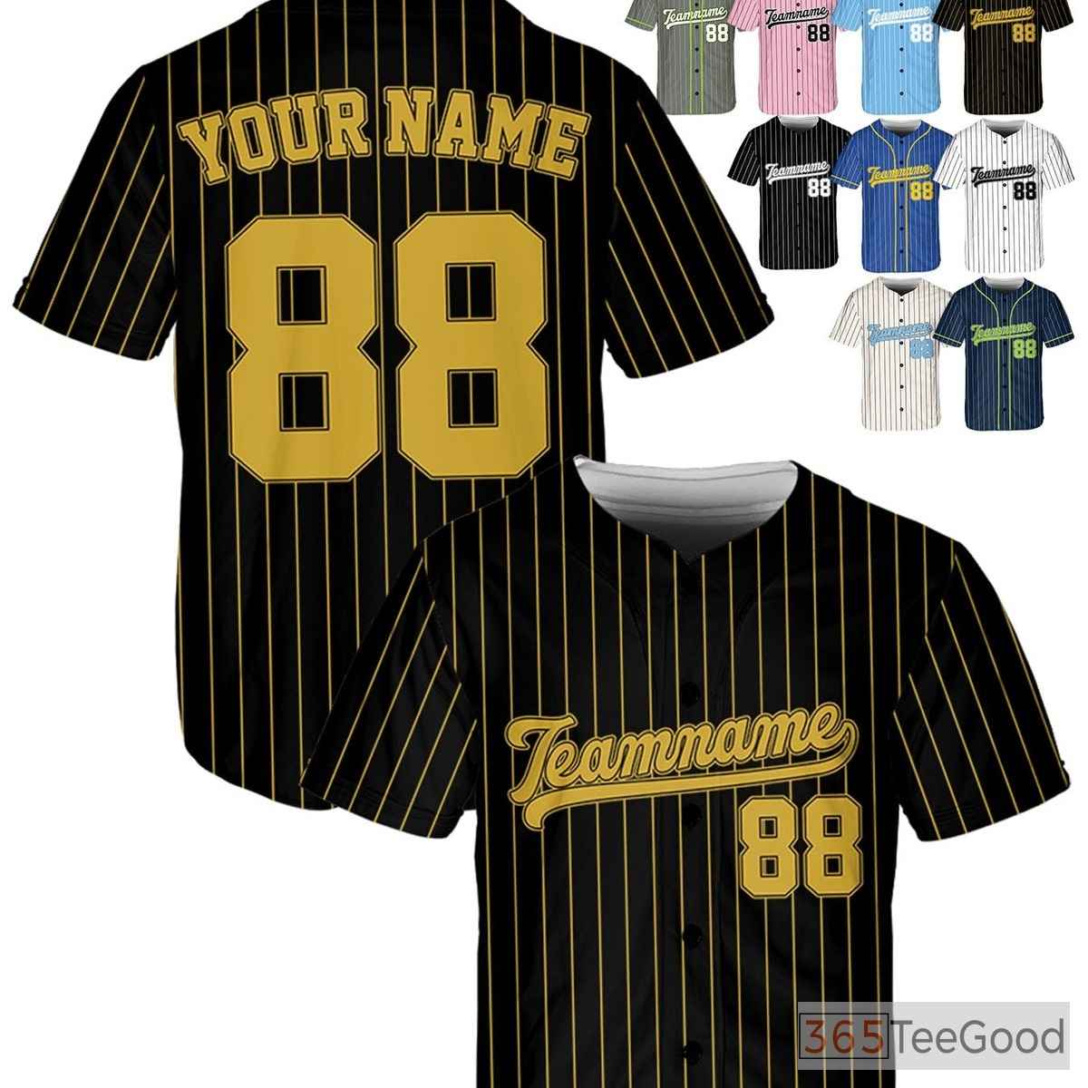Black Gold Baseball Jersey Tee - Custom Name, Number, and Logo Personalization