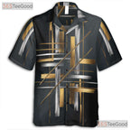 Black Gold Modern Luxury Abstract Geometric Print Hawaiian Shirt Unisex Top