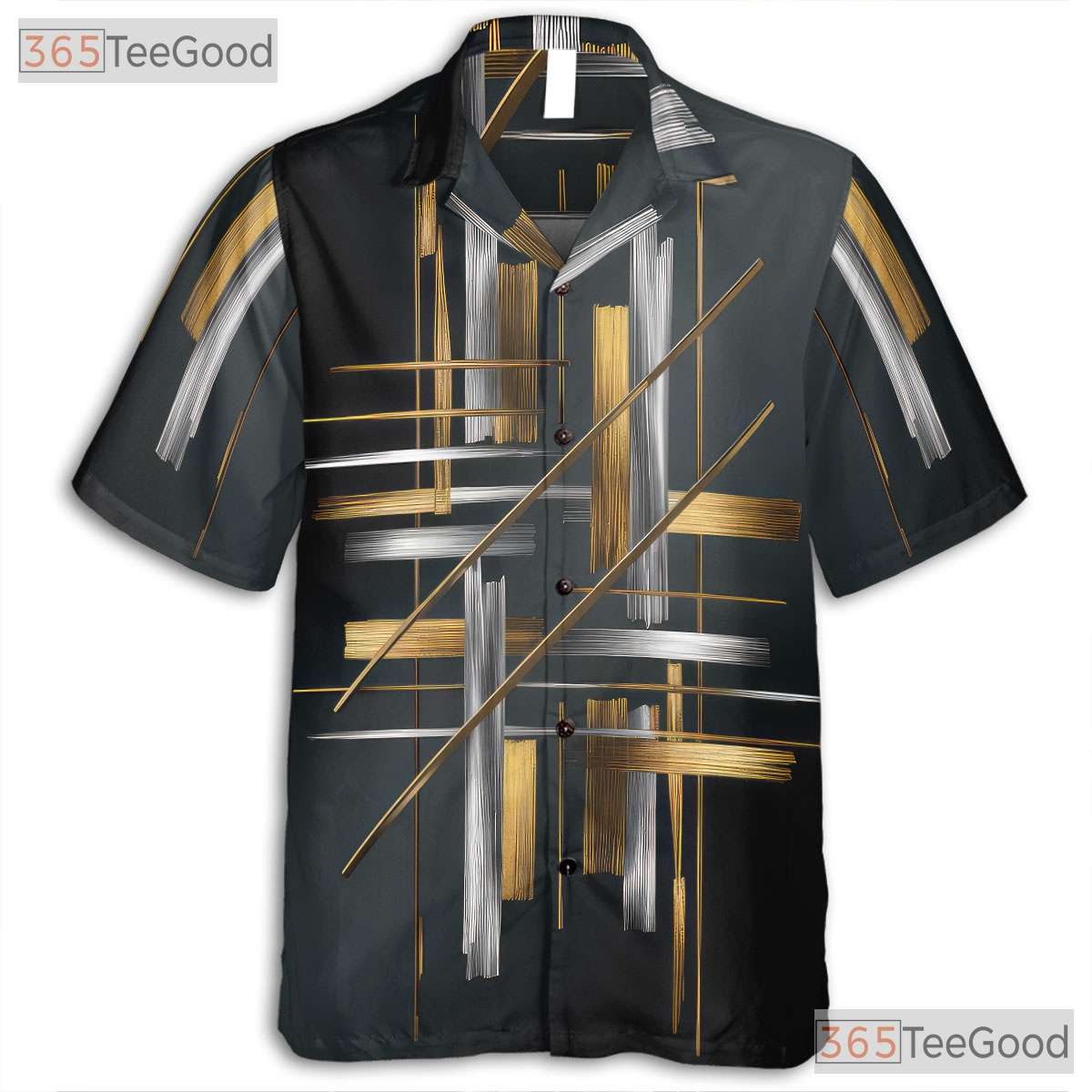 Black Gold Modern Luxury Abstract Geometric Print Hawaiian Shirt Unisex Top