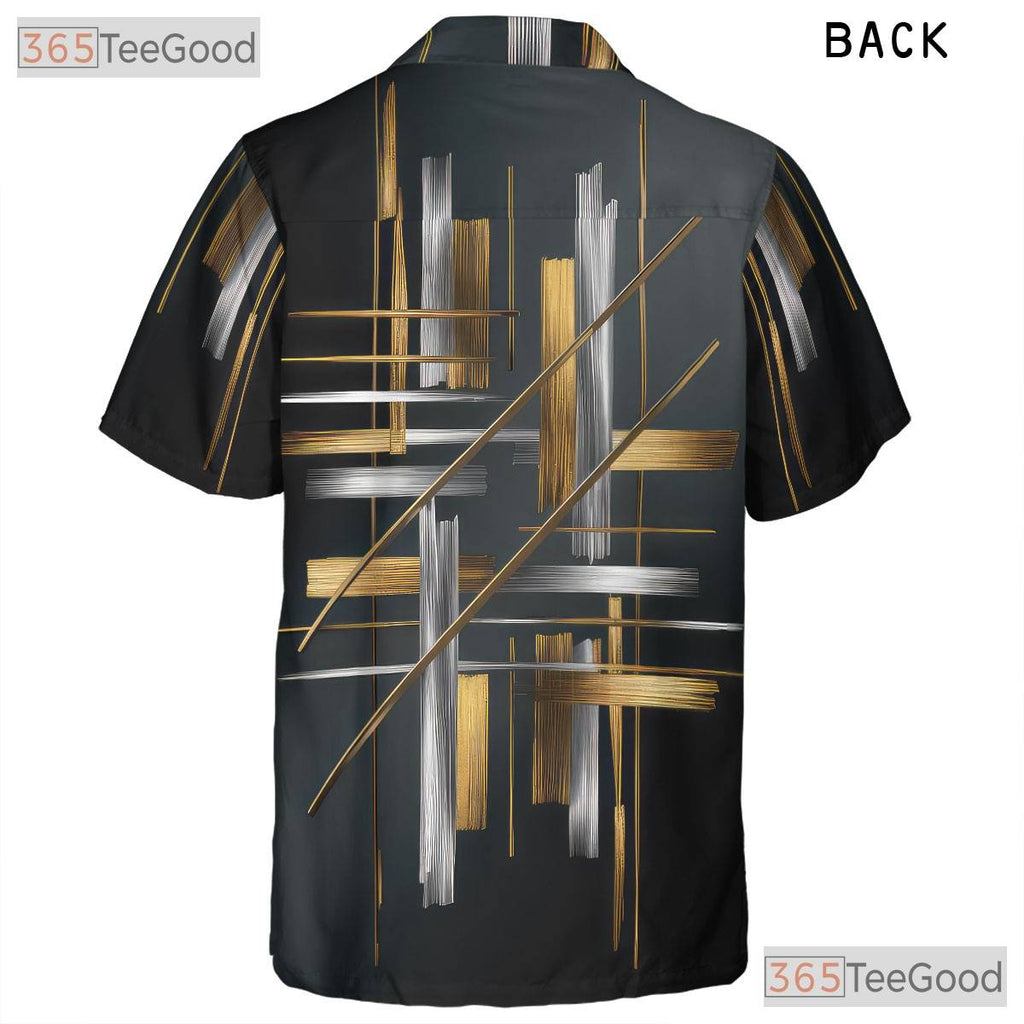 Black Gold Modern Luxury Abstract Geometric Print Hawaiian Shirt Unisex Top