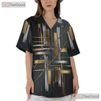 Black Gold Modern Luxury Abstract Geometric Print Hawaiian Shirt Unisex Top