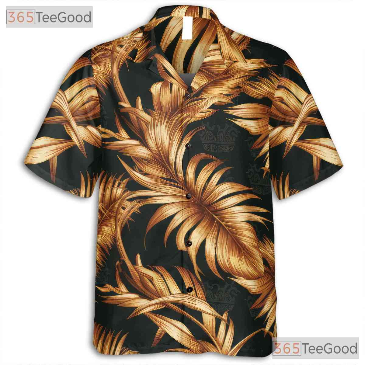 Black Gold Palm Leaf Tropical Aloha Beach Party Wear Hawaiian Shirt Unisex