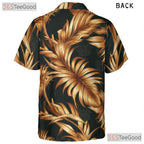 Black Gold Palm Leaf Tropical Aloha Beach Party Wear Hawaiian Shirt Unisex