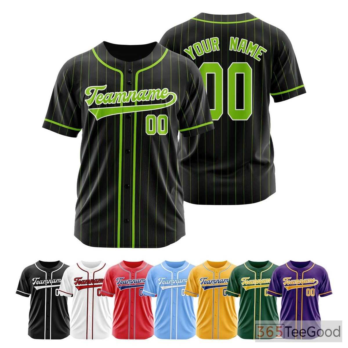 Black Green Baseball Jersey Tee for Men & Women - Ready for Your Custom Details