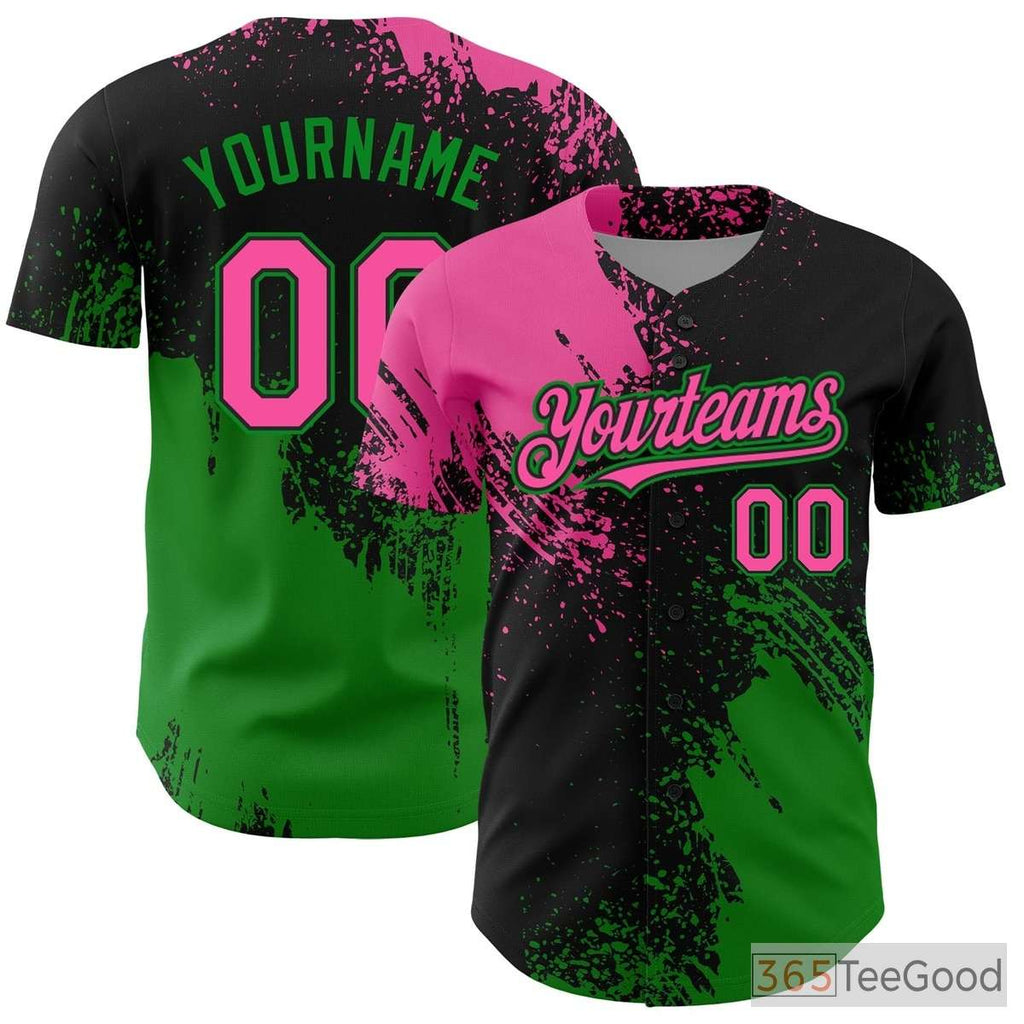 Black, Green & Pink Custom Stitched Baseball Jersey Tee for Men & Women