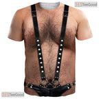 Black Hairy Chest Fake Abs Costume Novelty 3D Graphic Printed Casual Unisex T-Shirt