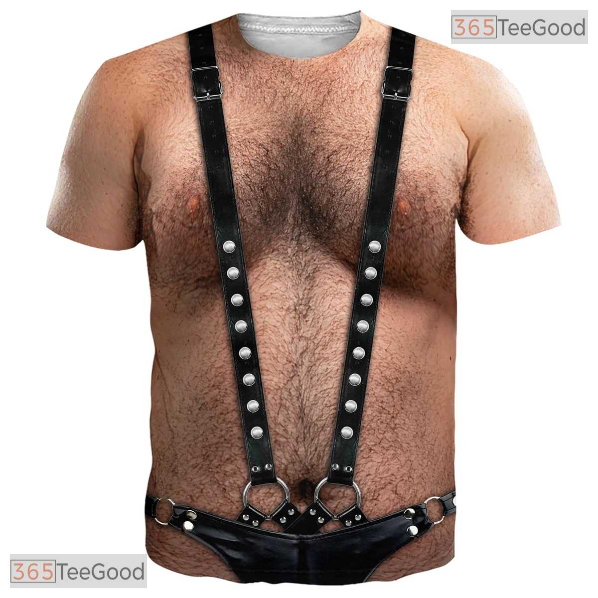 Black Hairy Chest Fake Abs Costume Novelty 3D Graphic Printed Casual Unisex T-Shirt