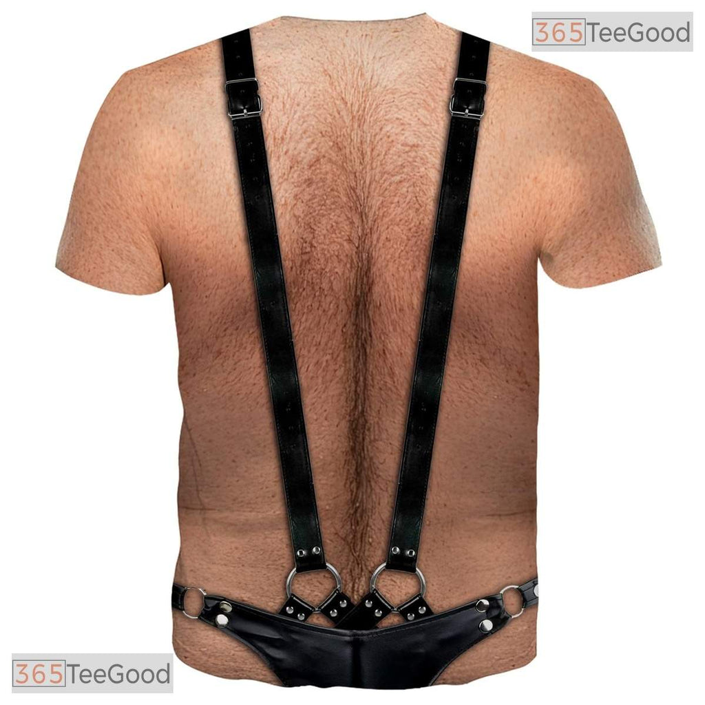Black Hairy Chest Fake Abs Costume Novelty 3D Graphic Printed Casual Unisex T-Shirt