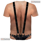 Black Hairy Chest Fake Abs Costume Novelty 3D Graphic Printed Casual Unisex T-Shirt