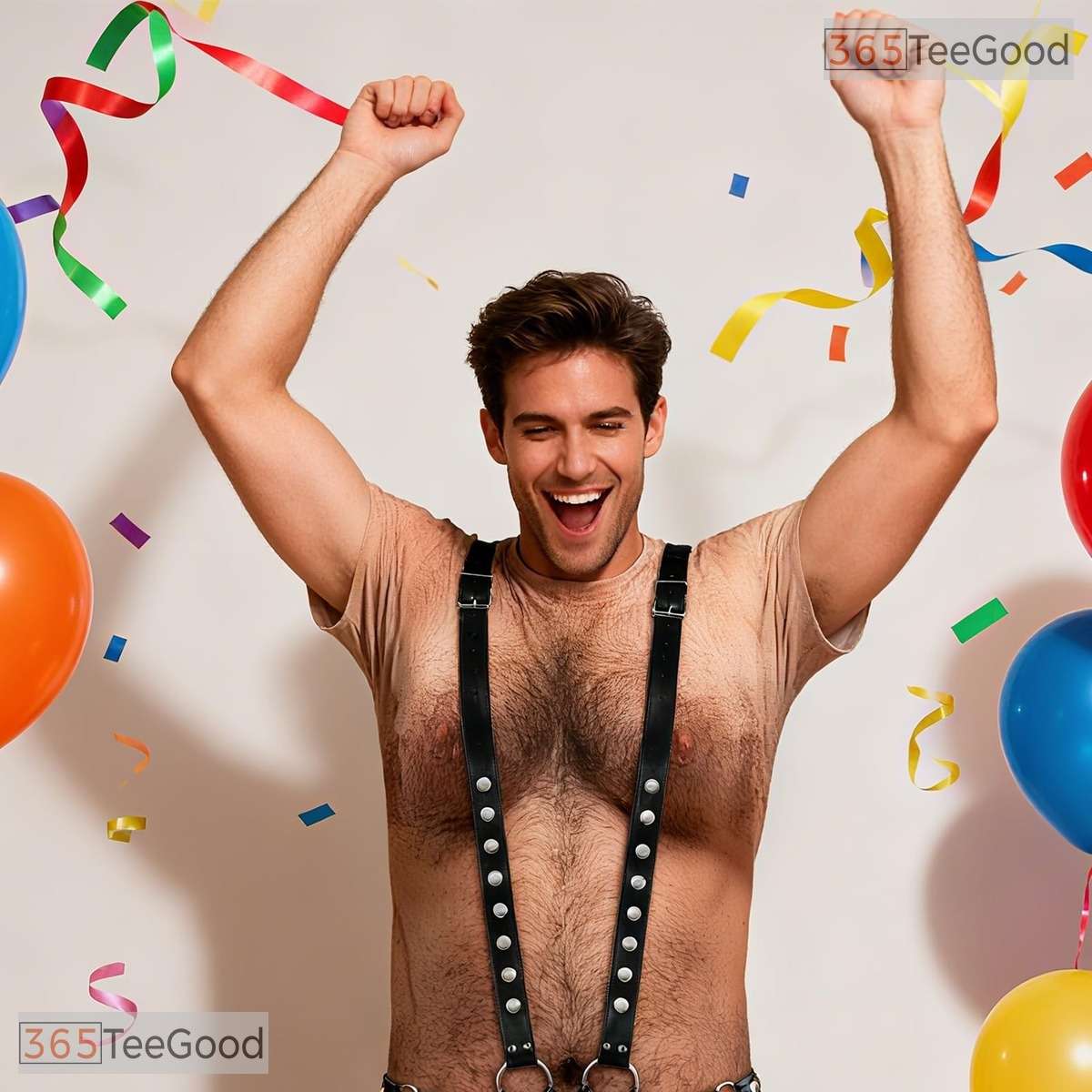 Black Hairy Chest Fake Abs Costume Novelty 3D Graphic Printed Casual Unisex T-Shirt