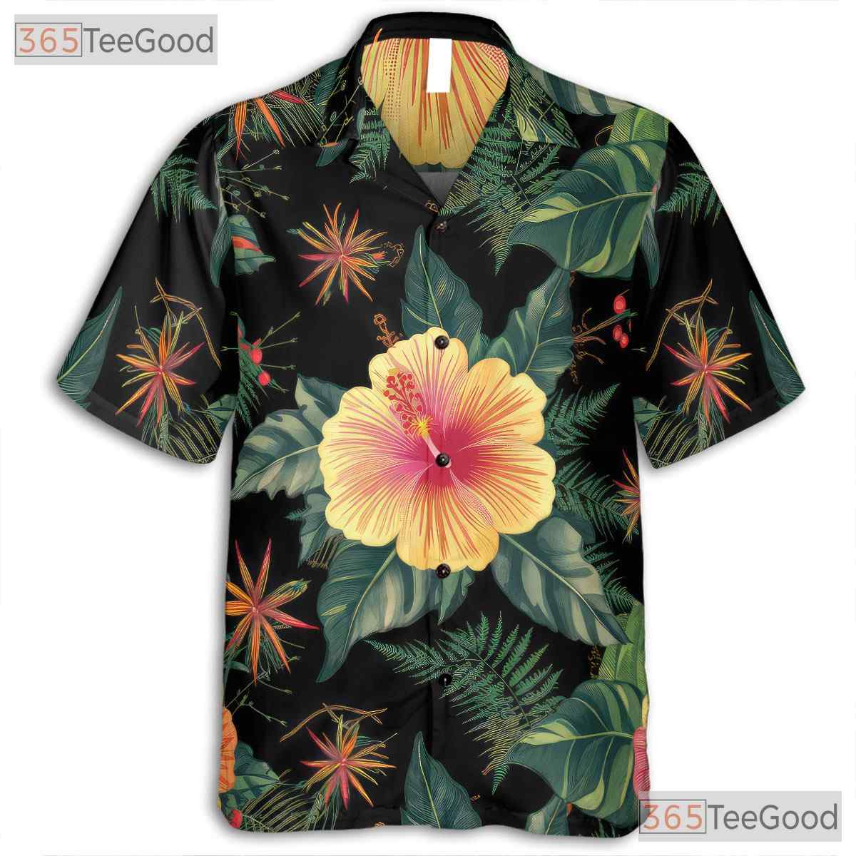 Black Hibiscus Floral Hawaiian Shirt - Adult Tropical Aloha Luau Beachwear