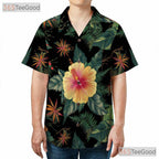 Black Hibiscus Floral Hawaiian Shirt - Adult Tropical Aloha Luau Beachwear