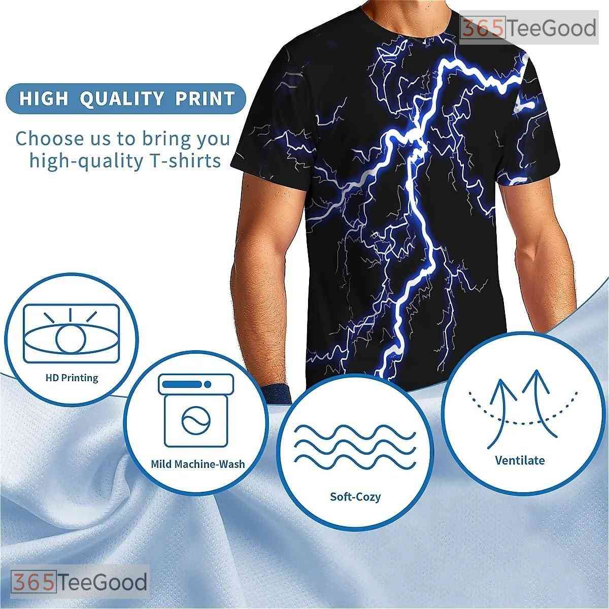 Black Lightning American Eagle Flag 3D Graphic Printed Casual Unisex Tee Shirt Styles