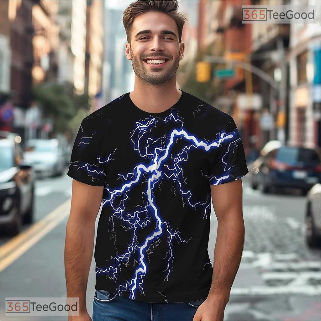 Black Lightning American Eagle Flag 3D Graphic Printed Casual Unisex Tee Shirt Styles