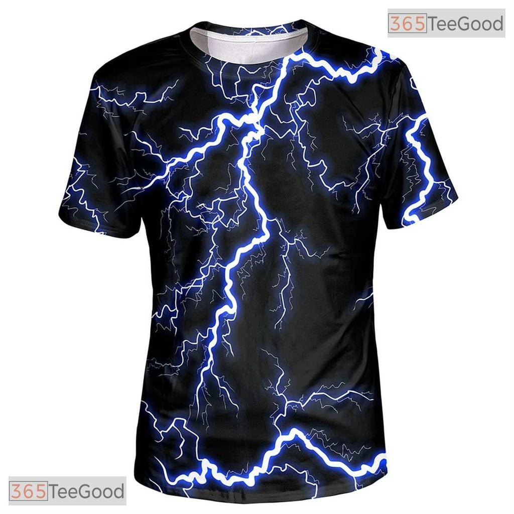 Fierce Black Lightning Storm Graphic 3D Printed Casual Unisex Tee Shirt Styles
