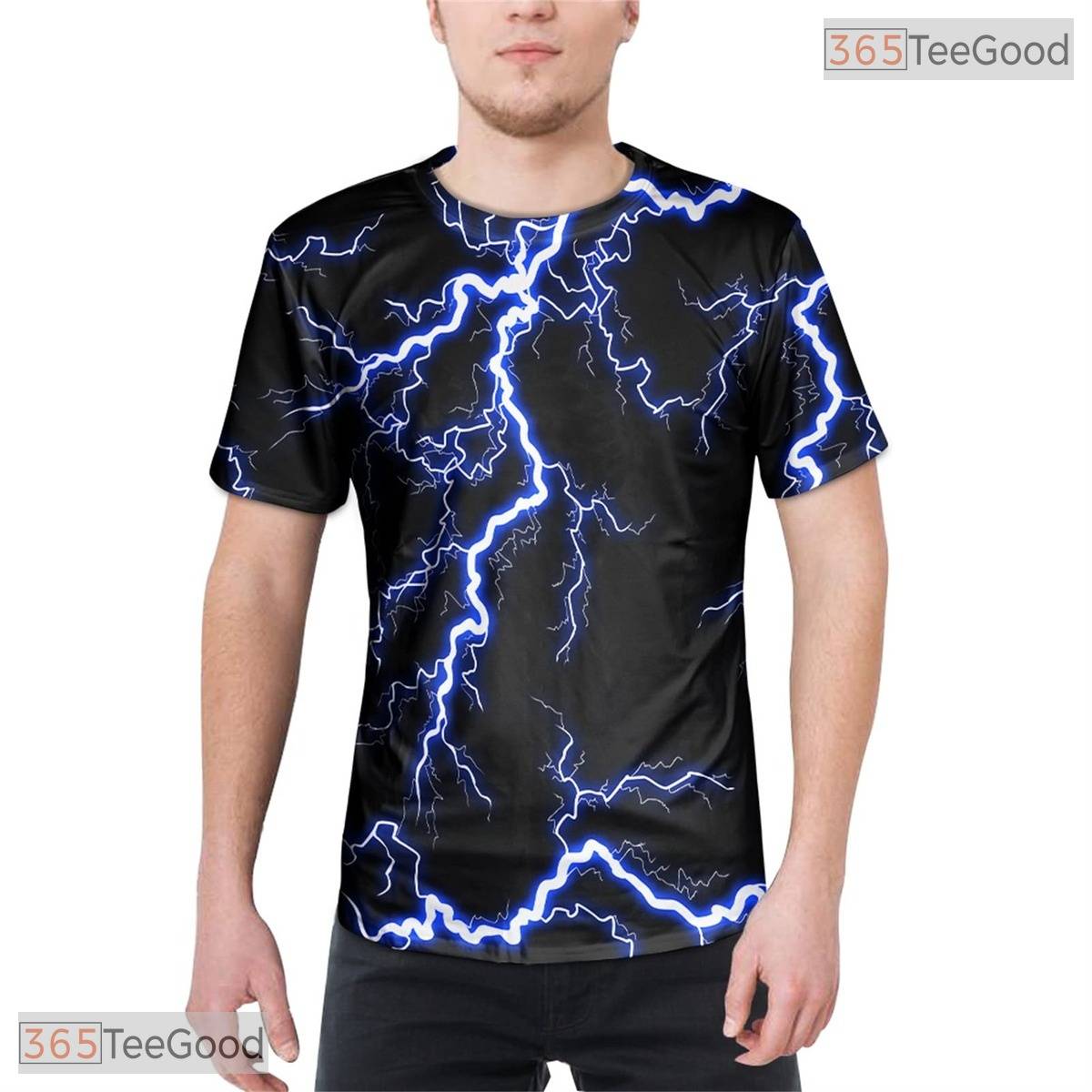 Fierce Black Lightning Storm Graphic 3D Printed Casual Unisex Tee Shirt Styles