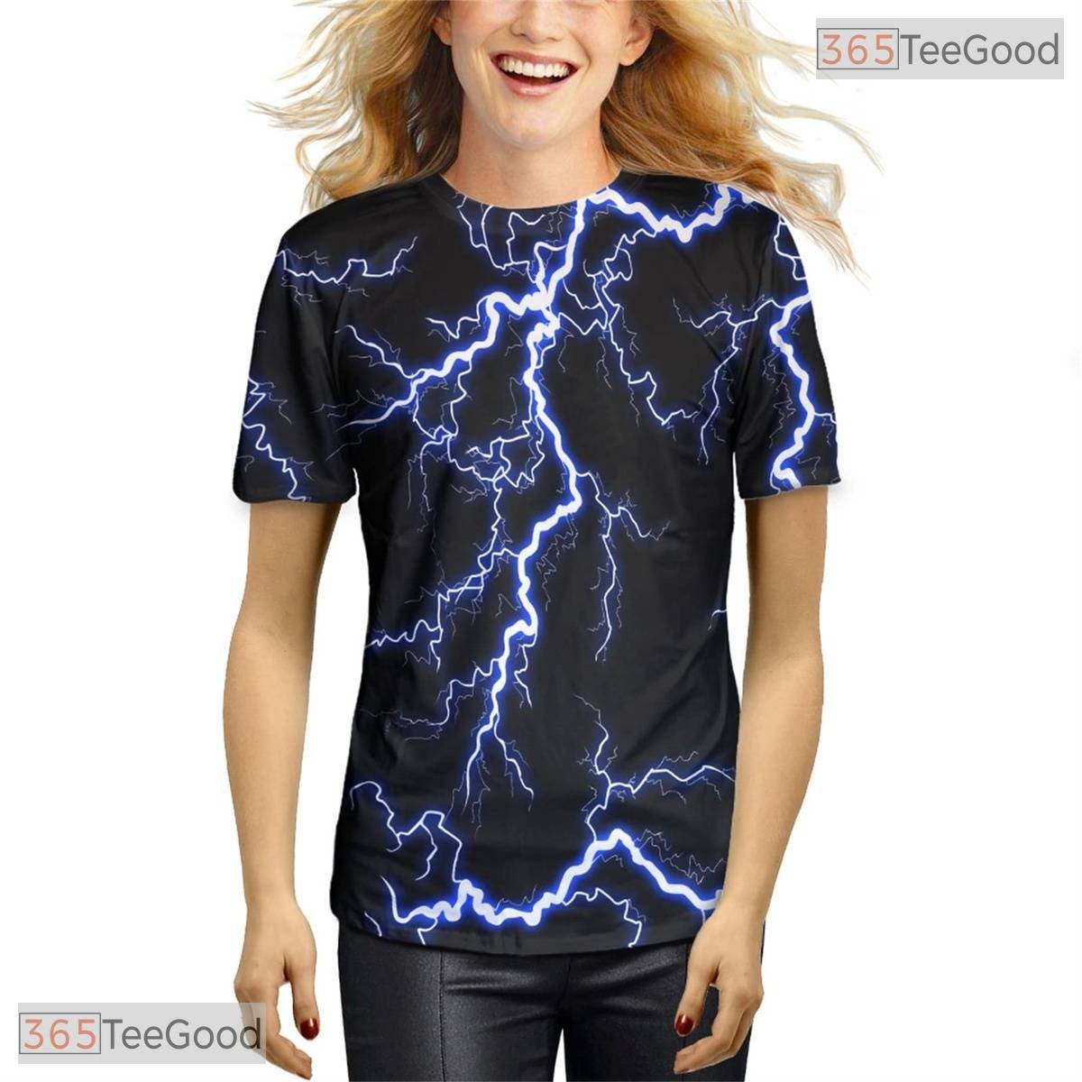 Fierce Black Lightning Storm Graphic 3D Printed Casual Unisex Tee Shirt Styles