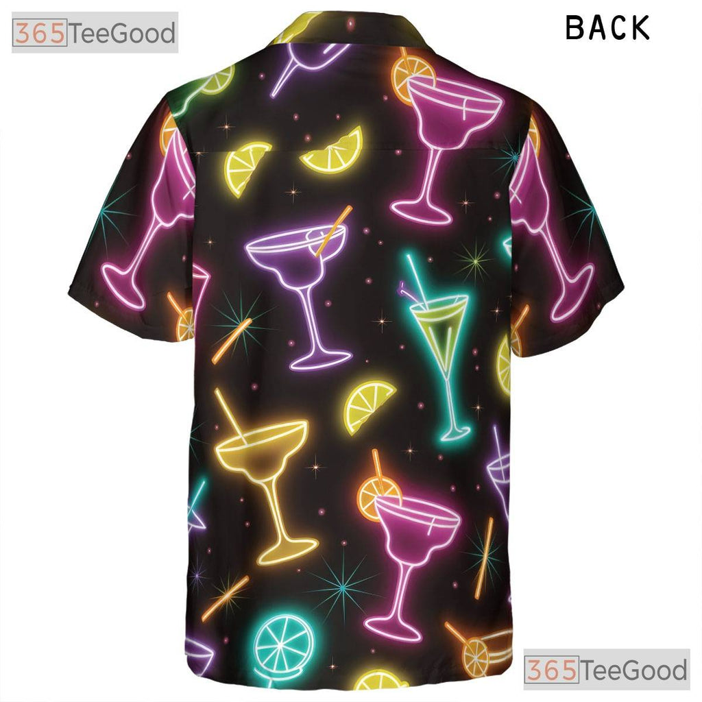 Black Neon Cocktail Hawaiian Tee- Unisex Margarita Martini Party Night Top