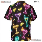 Black Neon Cocktail Hawaiian Tee- Unisex Margarita Martini Party Night Top