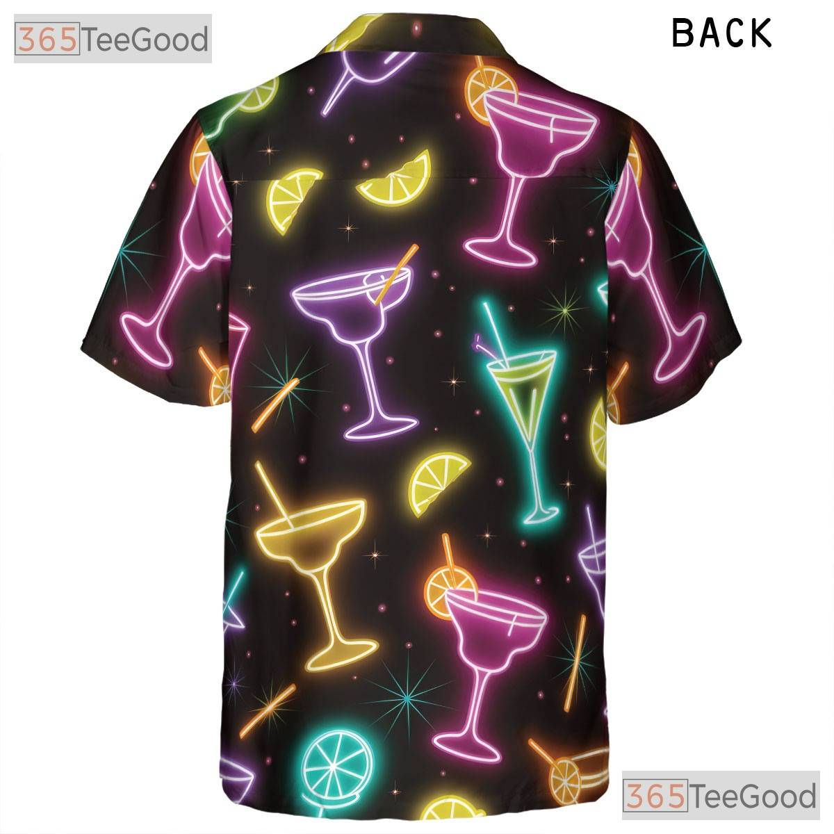 Black Neon Cocktail Hawaiian Tee- Unisex Margarita Martini Party Night Top