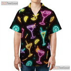 Black Neon Cocktail Hawaiian Tee- Unisex Margarita Martini Party Night Top