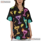Black Neon Cocktail Hawaiian Tee- Unisex Margarita Martini Party Night Top