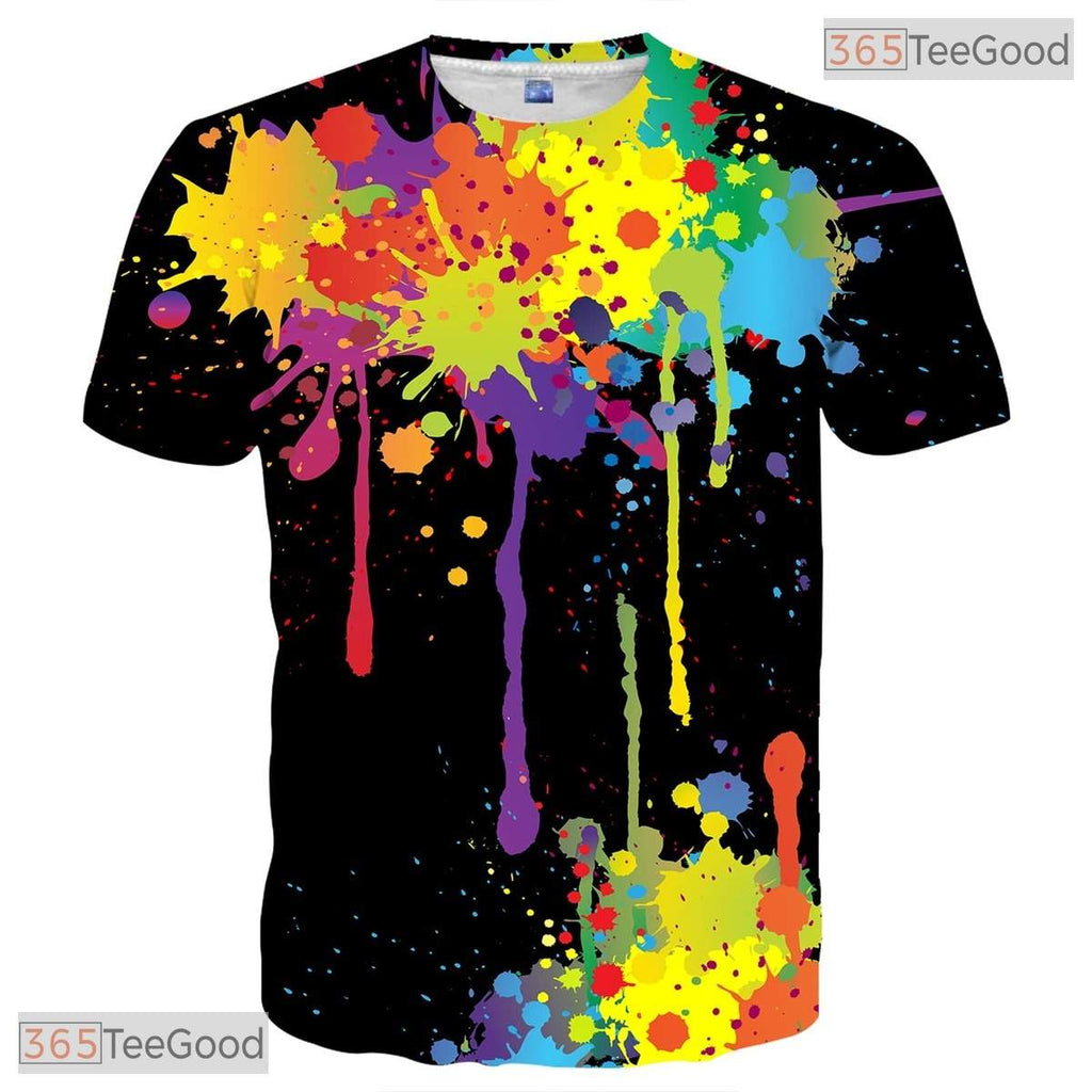 Black Paint Splatter Artistic 3D Graphic Print Casual Novelty T-Shirt Unisex