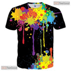 Black Paint Splatter Artistic 3D Graphic Print Casual Novelty T-Shirt Unisex