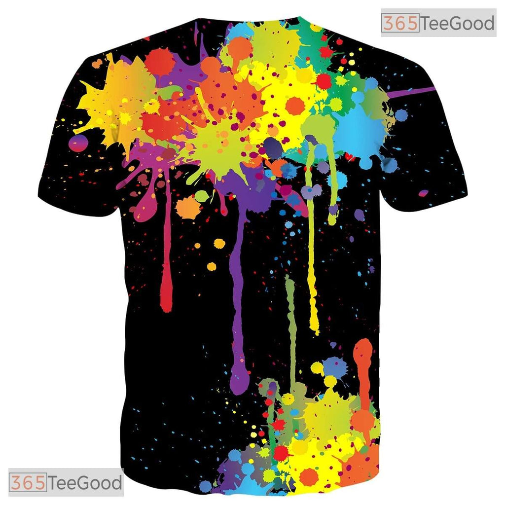 Black Paint Splatter Artistic 3D Graphic Print Casual Novelty T-Shirt Unisex