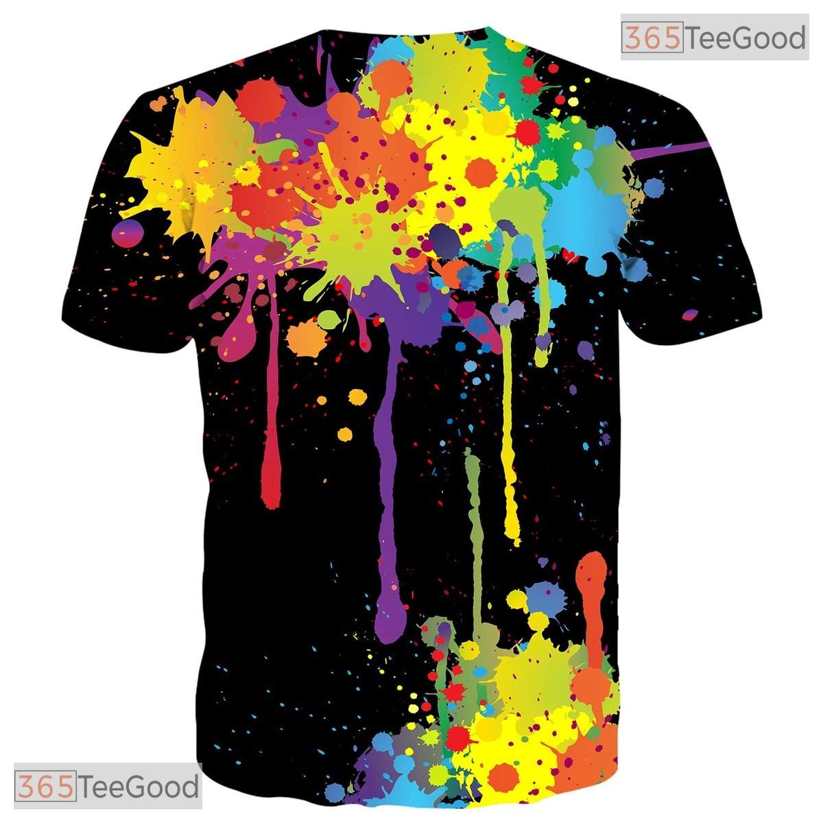 Black Paint Splatter Artistic 3D Graphic Print Casual Novelty T-Shirt Unisex