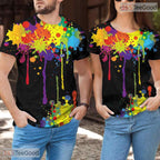 Black Paint Splatter Artistic 3D Graphic Print Casual Novelty T-Shirt Unisex