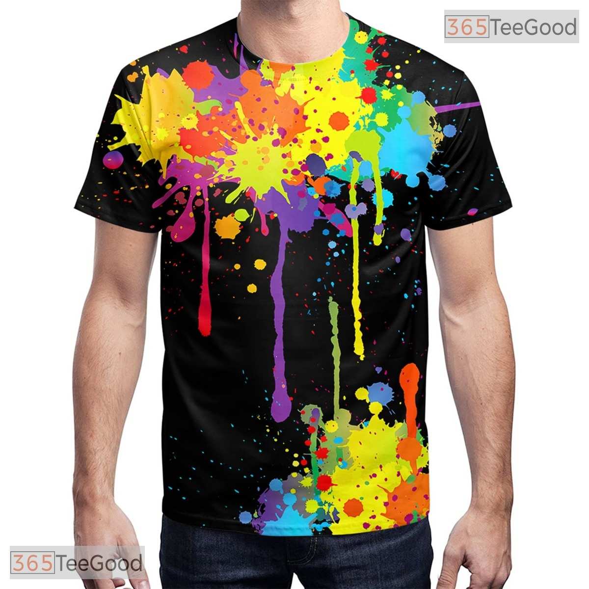 Black Paint Splatter Artistic 3D Graphic Print Casual Novelty T-Shirt Unisex