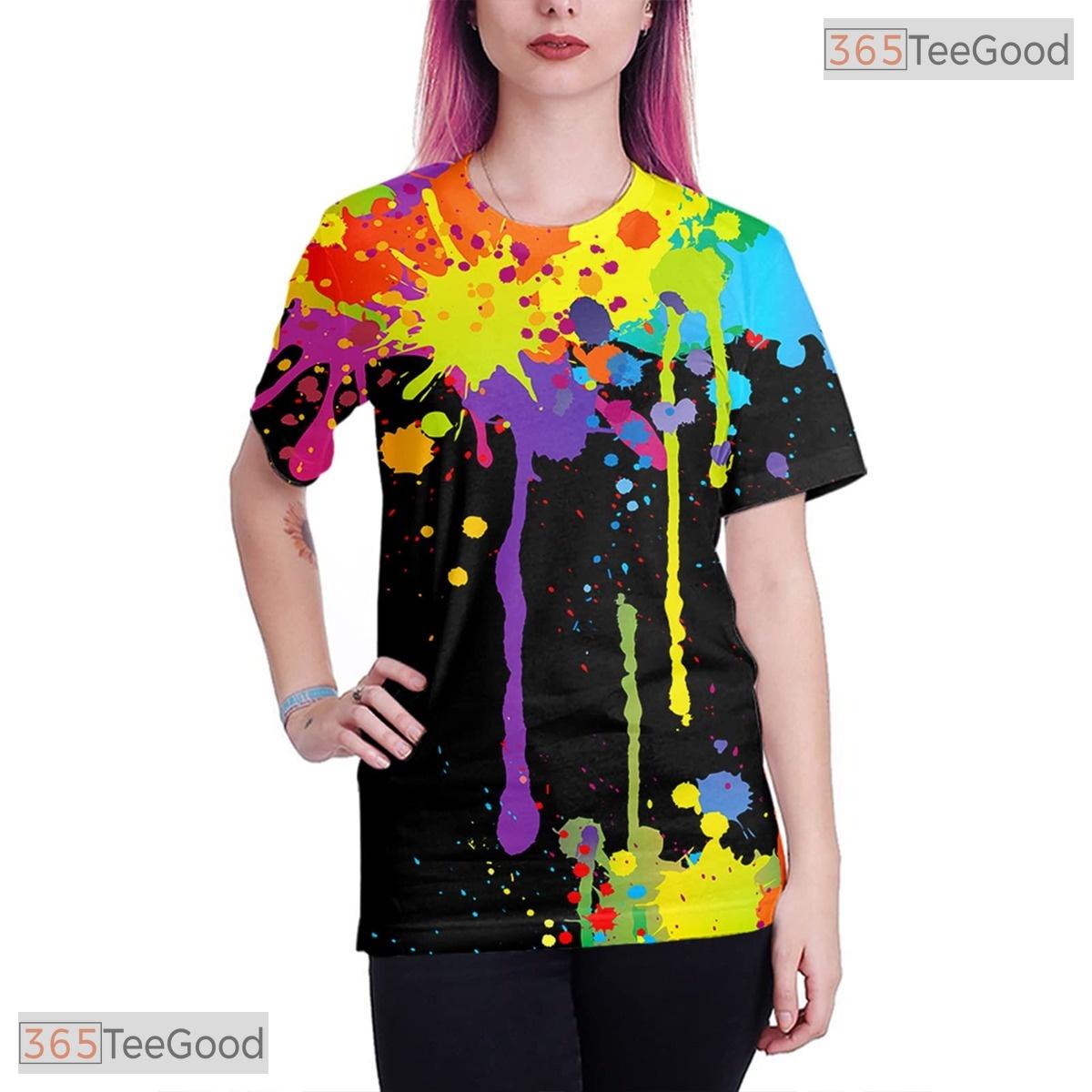 Black Paint Splatter Artistic 3D Graphic Print Casual Novelty T-Shirt Unisex