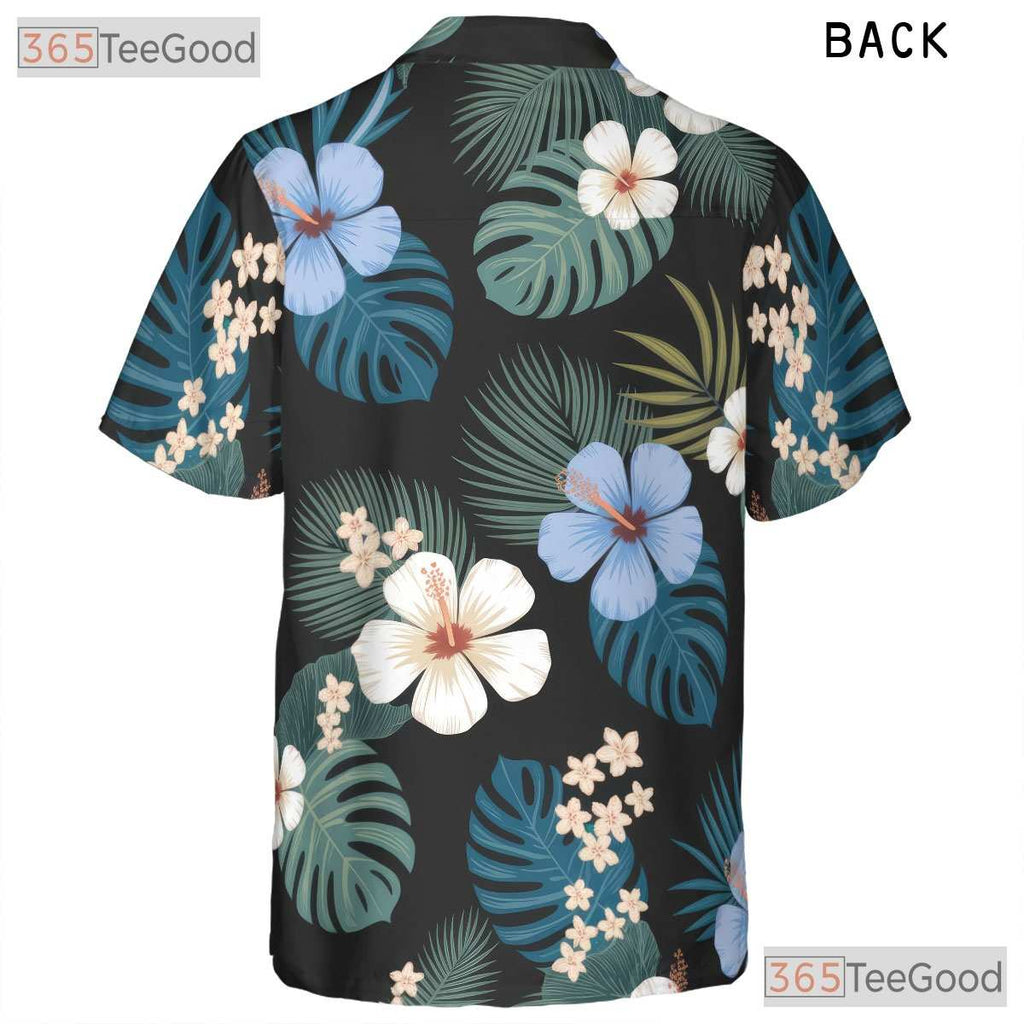 Black Palm Hibiscus Floral Hawaiian Shirt- Unisex Tropical Aloha Party Style