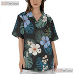 Black Palm Hibiscus Floral Hawaiian Shirt- Unisex Tropical Aloha Party Style