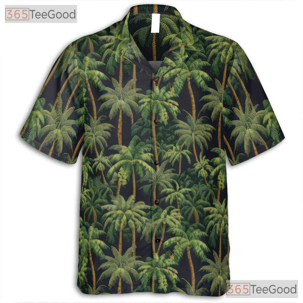 Black Palm Tree Tropical Beach Aloha Summer Hawaiian Shirt Unisex Outfit Top