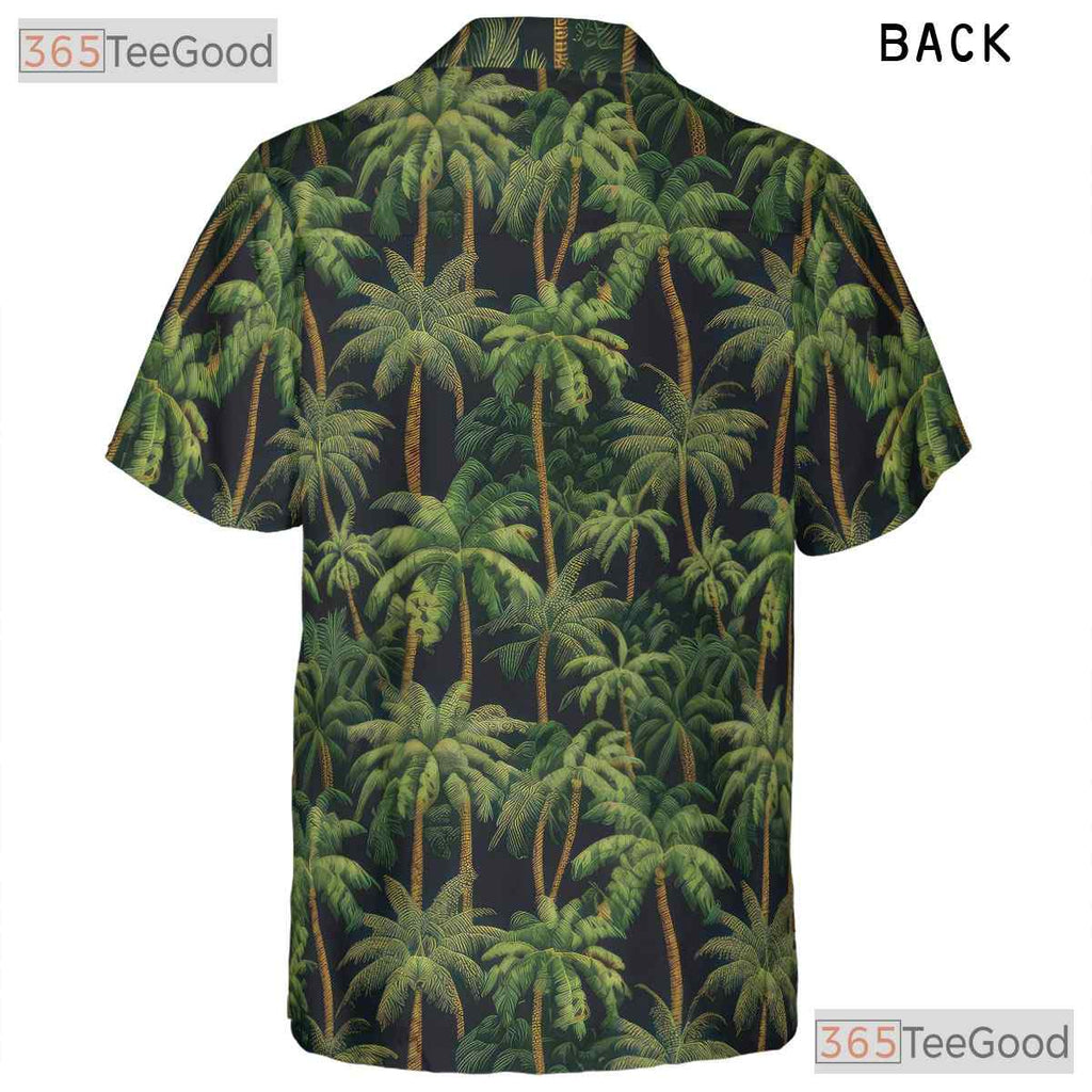 Black Palm Tree Tropical Beach Aloha Summer Hawaiian Shirt Unisex Outfit Top